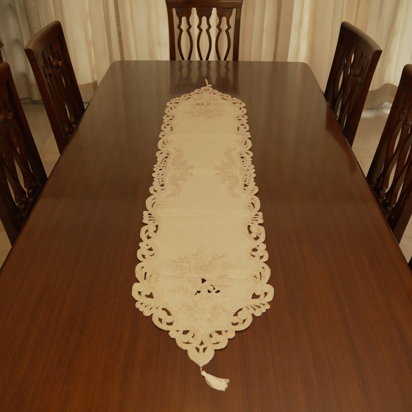 Classic Cutwork Table Runner with Tassel (Long)