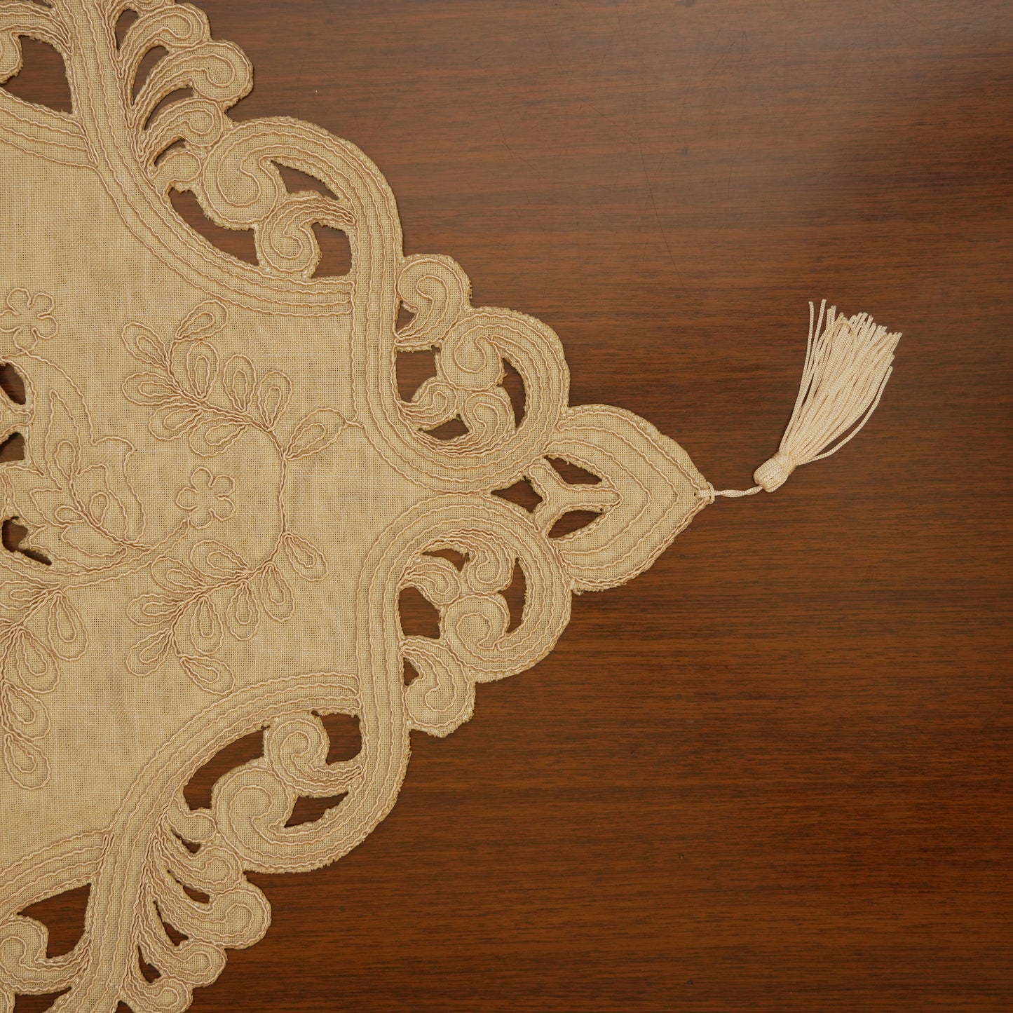 Classic Cutwork Table Runner with Tassel (Long)