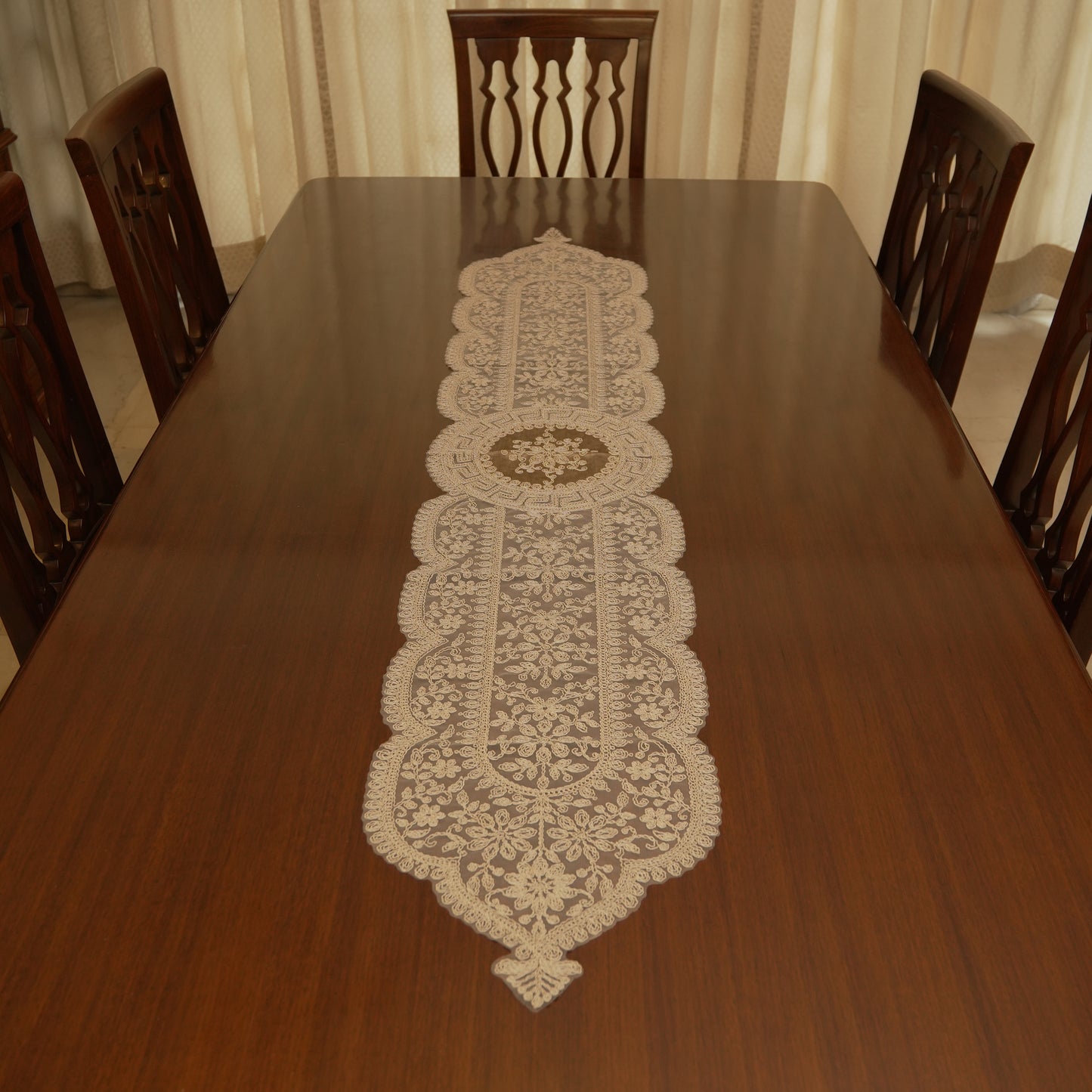 Elegant Embroidered Lace Table Runner (Long)