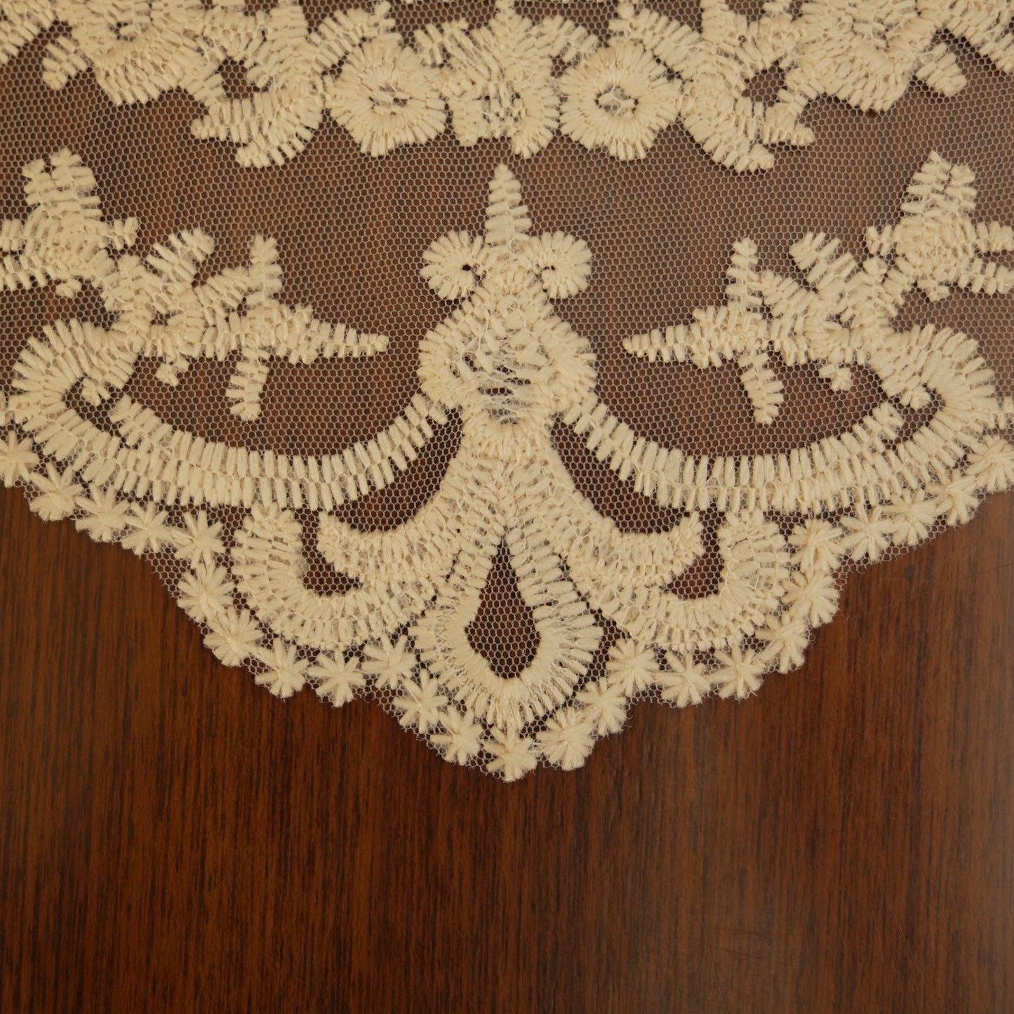 Vintage Beige Lace Table Mats with Floral Embroidered Medallion (Set of 2)