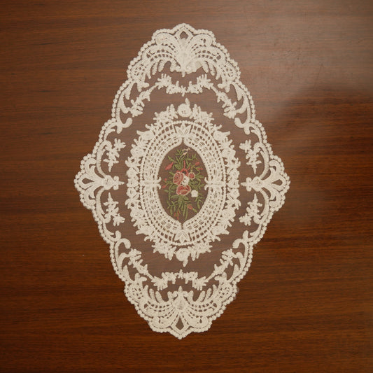 Elegant Oval Lace Table Mats with Rose Embroidery (Set of 2)