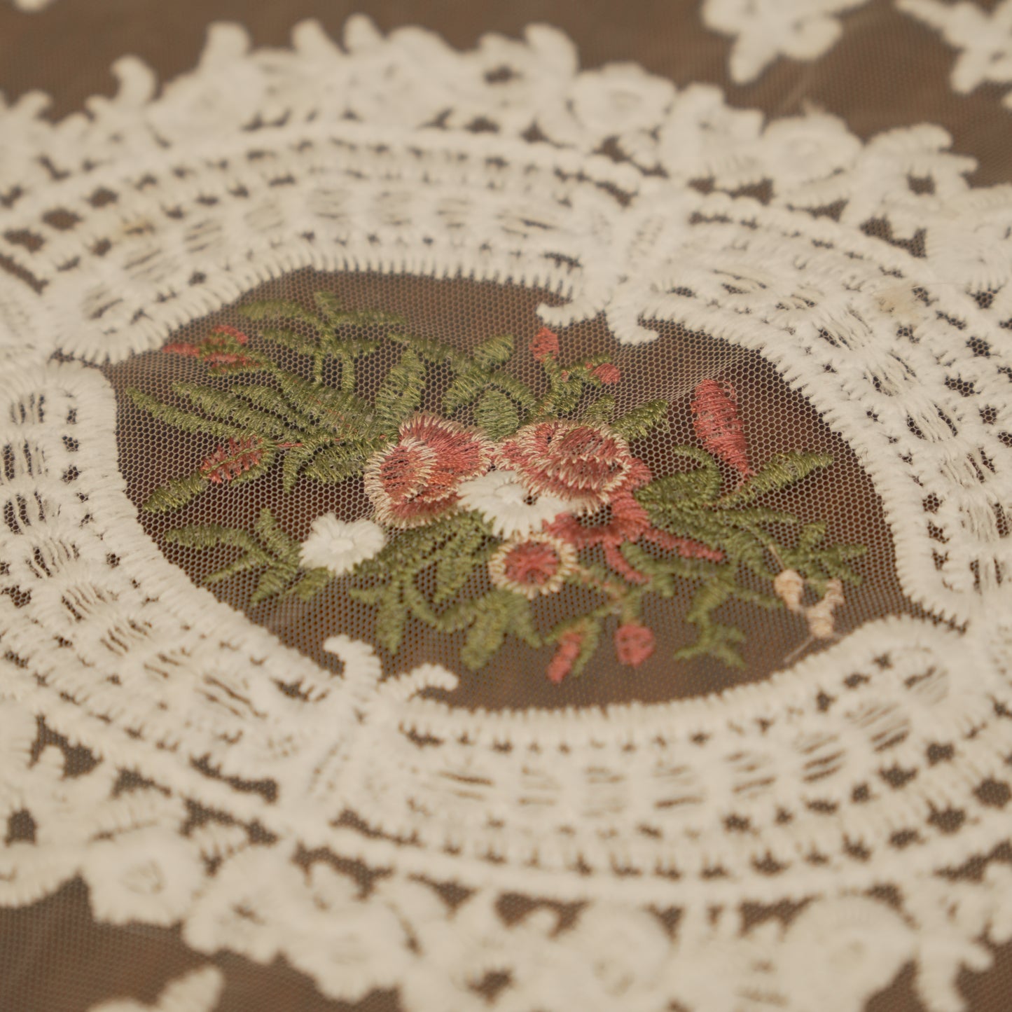 Elegant Oval Lace Table Mats with Rose Embroidery (Set of 2)