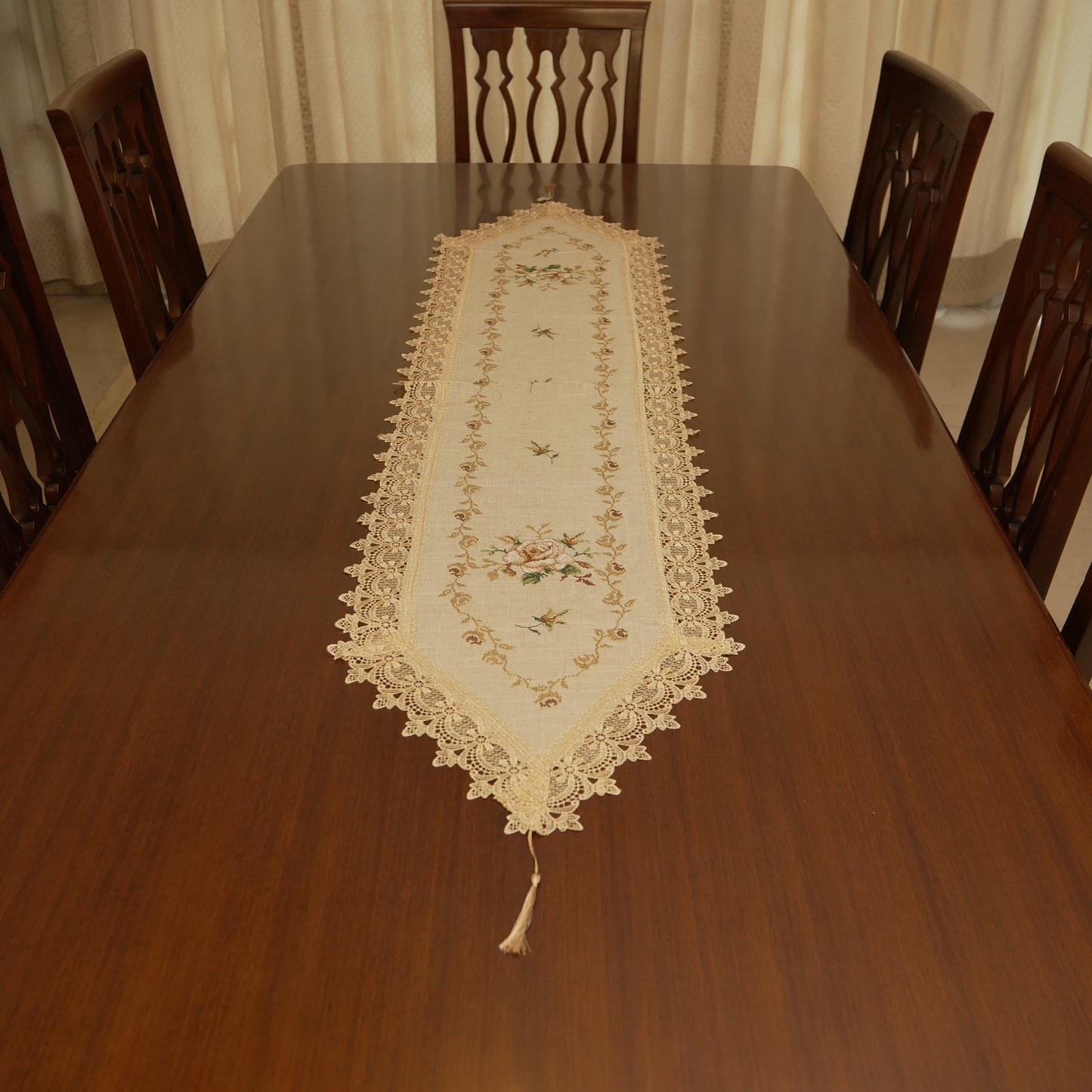 Heritage Lace Embroidered Table Runner with Tassel (Long)