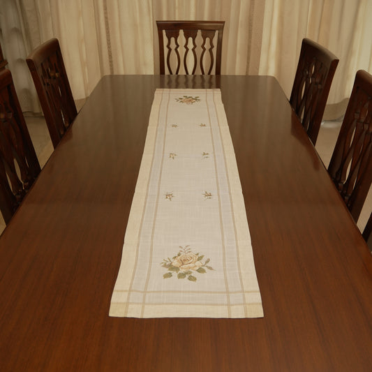 Classic Beige Floral Table Runner (Long)