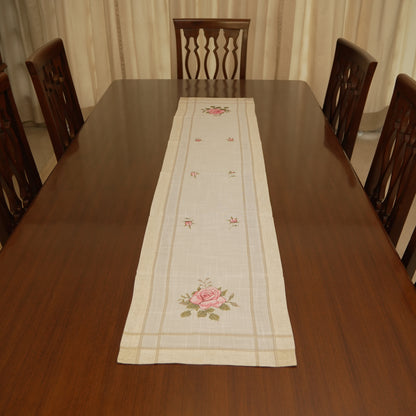 Minimal Rose Embroidered Table Runner (Long)