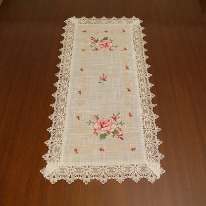 Vintage Rose Embroidered Lace Table Runner (Small)