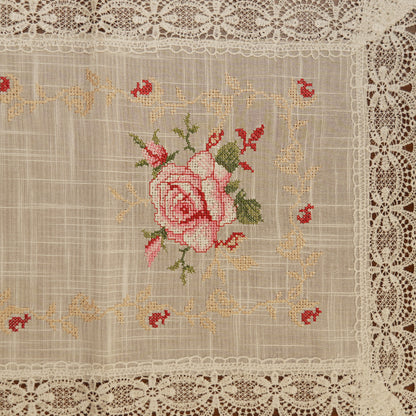 Vintage Rose Embroidered Lace Table Runner (Small)