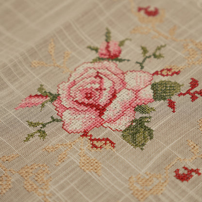 Vintage Rose Embroidered Lace Table Runner (Small)