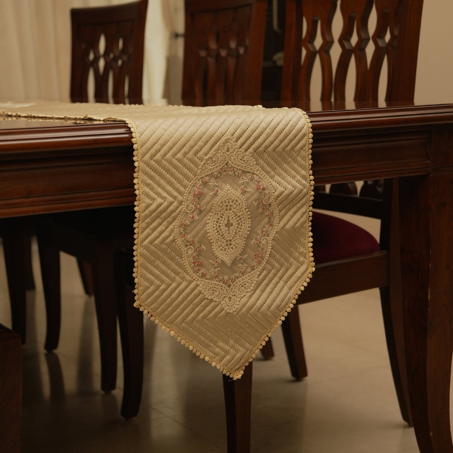 Royal Champagne Quilted Table Runner (Long)