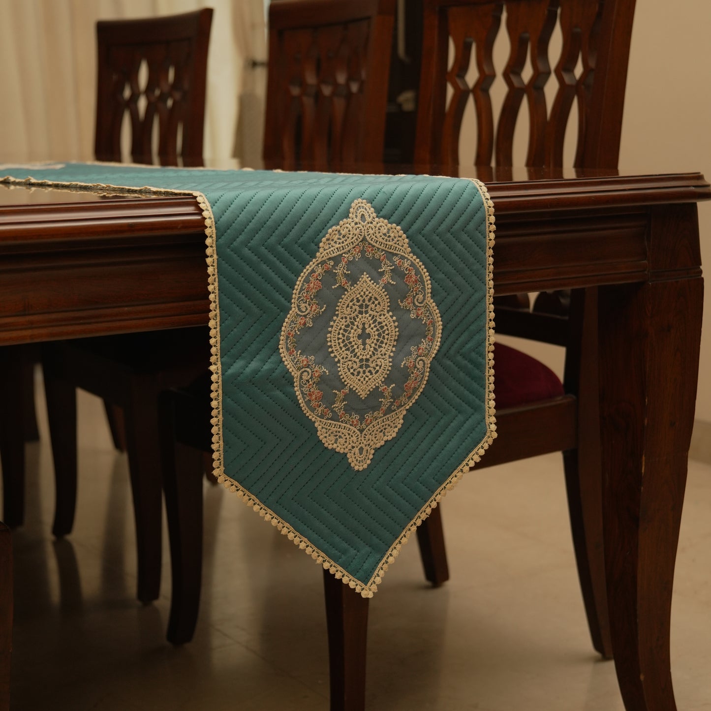 Royal Teal Quilted Table Runner (Long)