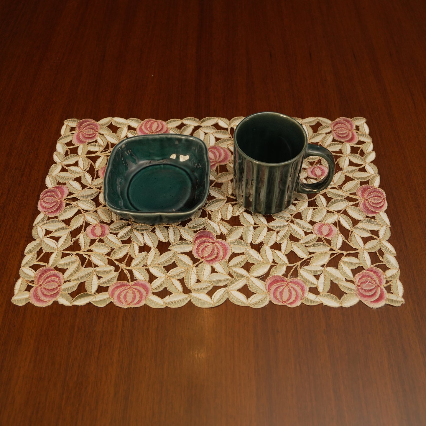 Rose Garden Cutwork Table Mats (Set of 2)