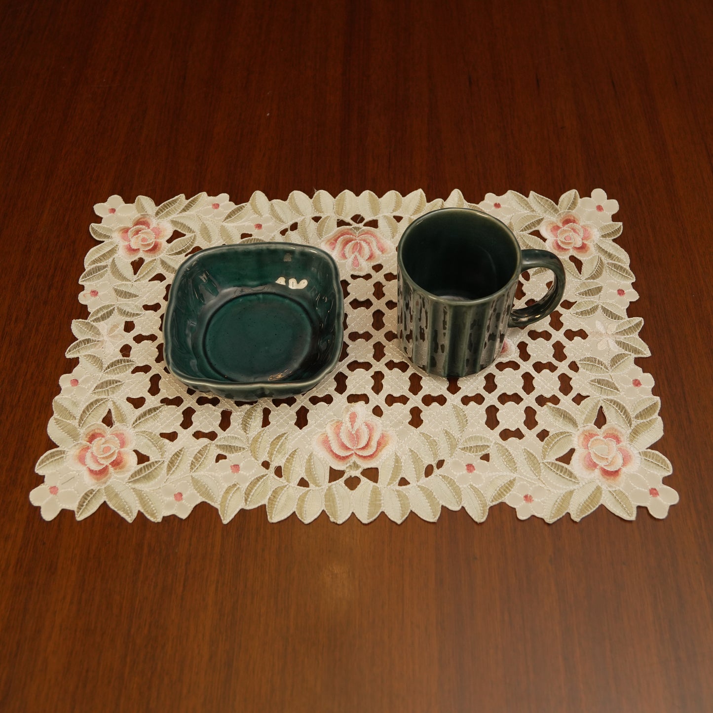 Soft Pink Embroidered Table Mats (Set of 2)