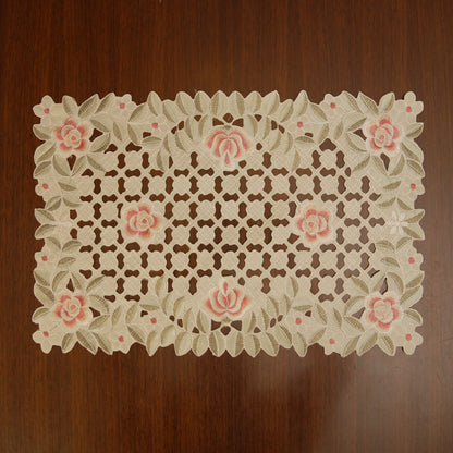 Soft Pink Embroidered Table Mats (Set of 2)