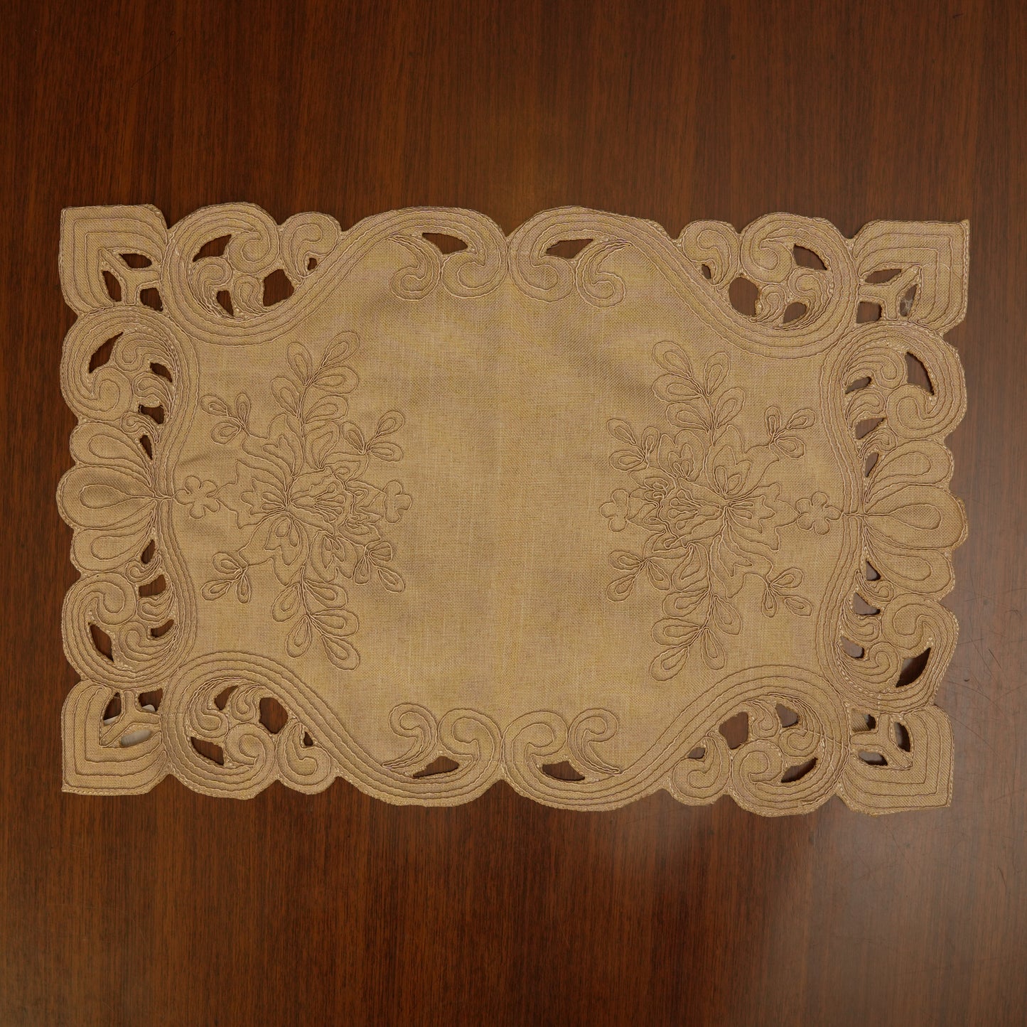 Elegant Cutwork Beige Table Mats (Set of 2)