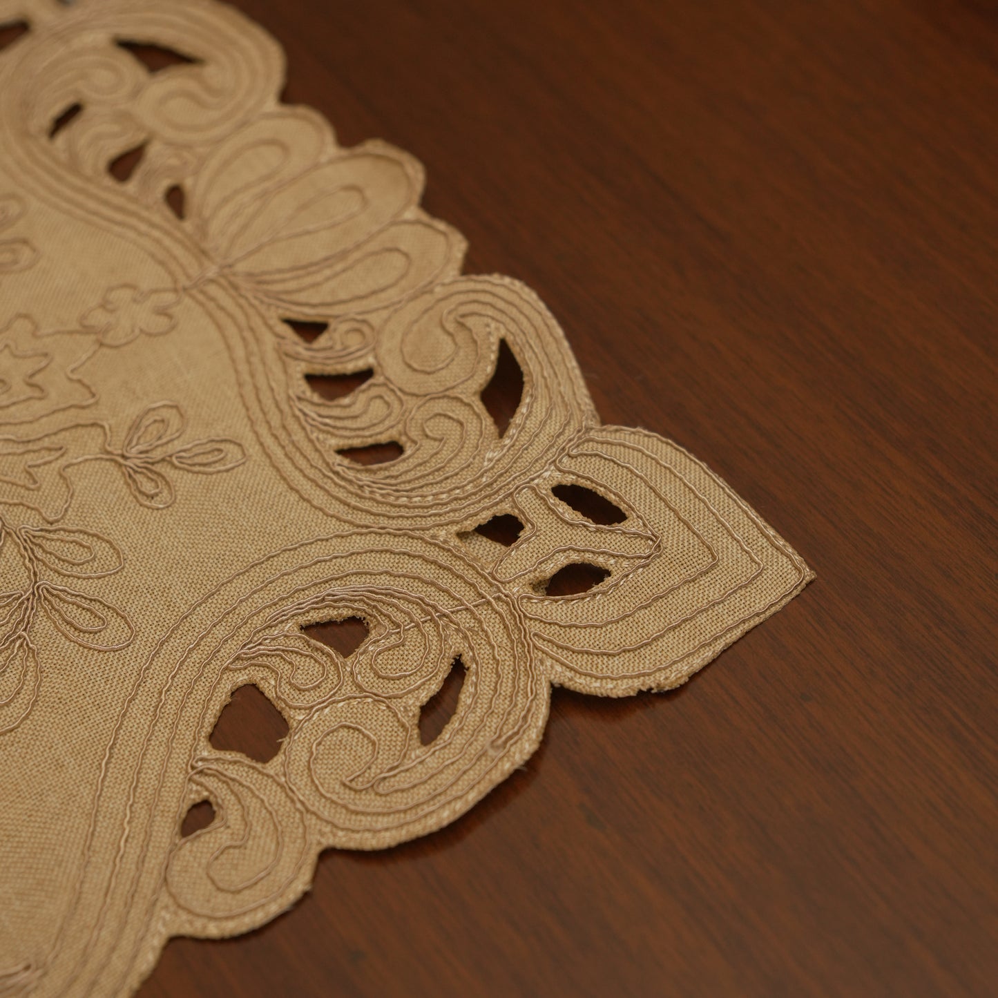 Elegant Cutwork Beige Table Mats (Set of 2)