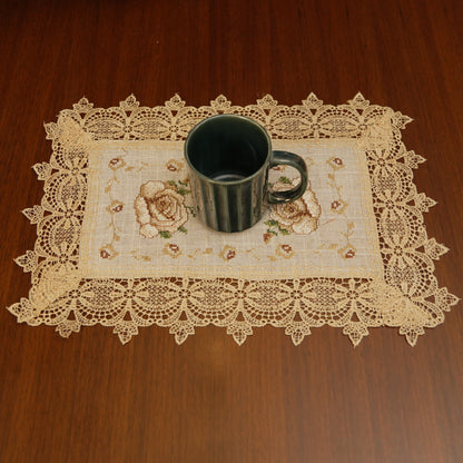 Antique Beige Rose Lace Table Mats (Set of 2)