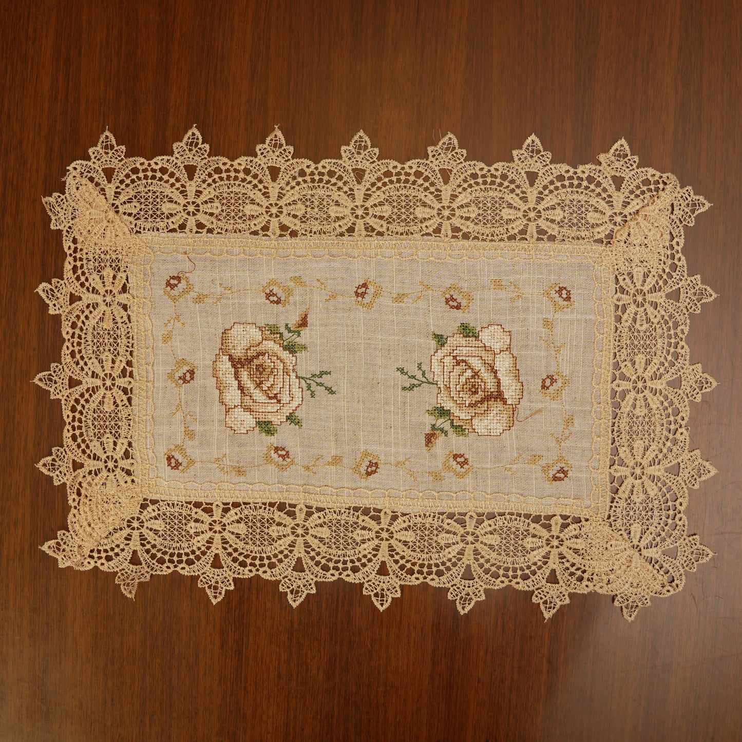 Antique Beige Rose Lace Table Mats (Set of 2)