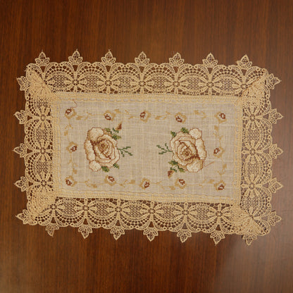 Antique Beige Rose Lace Table Mats (Set of 2)