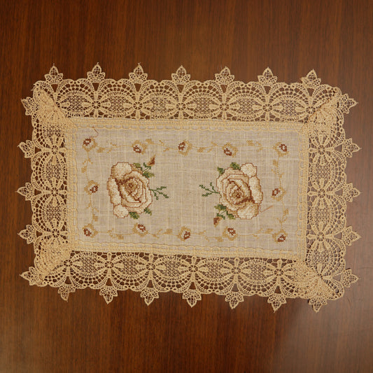 Antique Beige Rose Lace Table Mats (Set of 2)