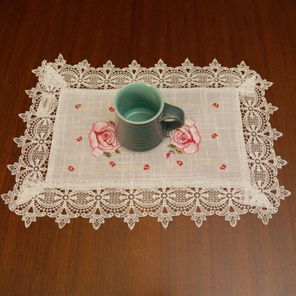 Vintage Rose Embroidered Lace Table Mats (Set of 2)