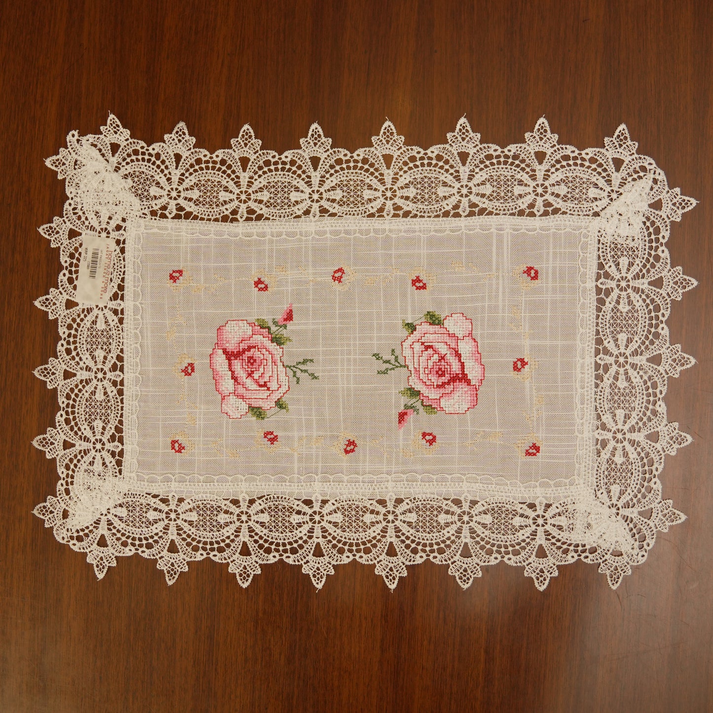 Vintage Rose Embroidered Lace Table Mats (Set of 2)