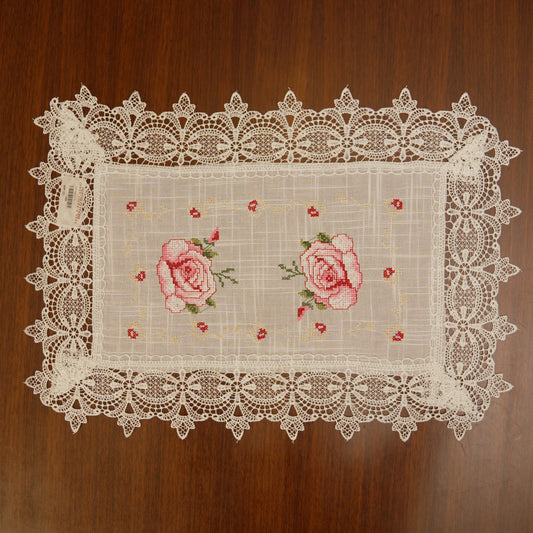 Vintage Rose Embroidered Lace Table Mats (Set of 2)