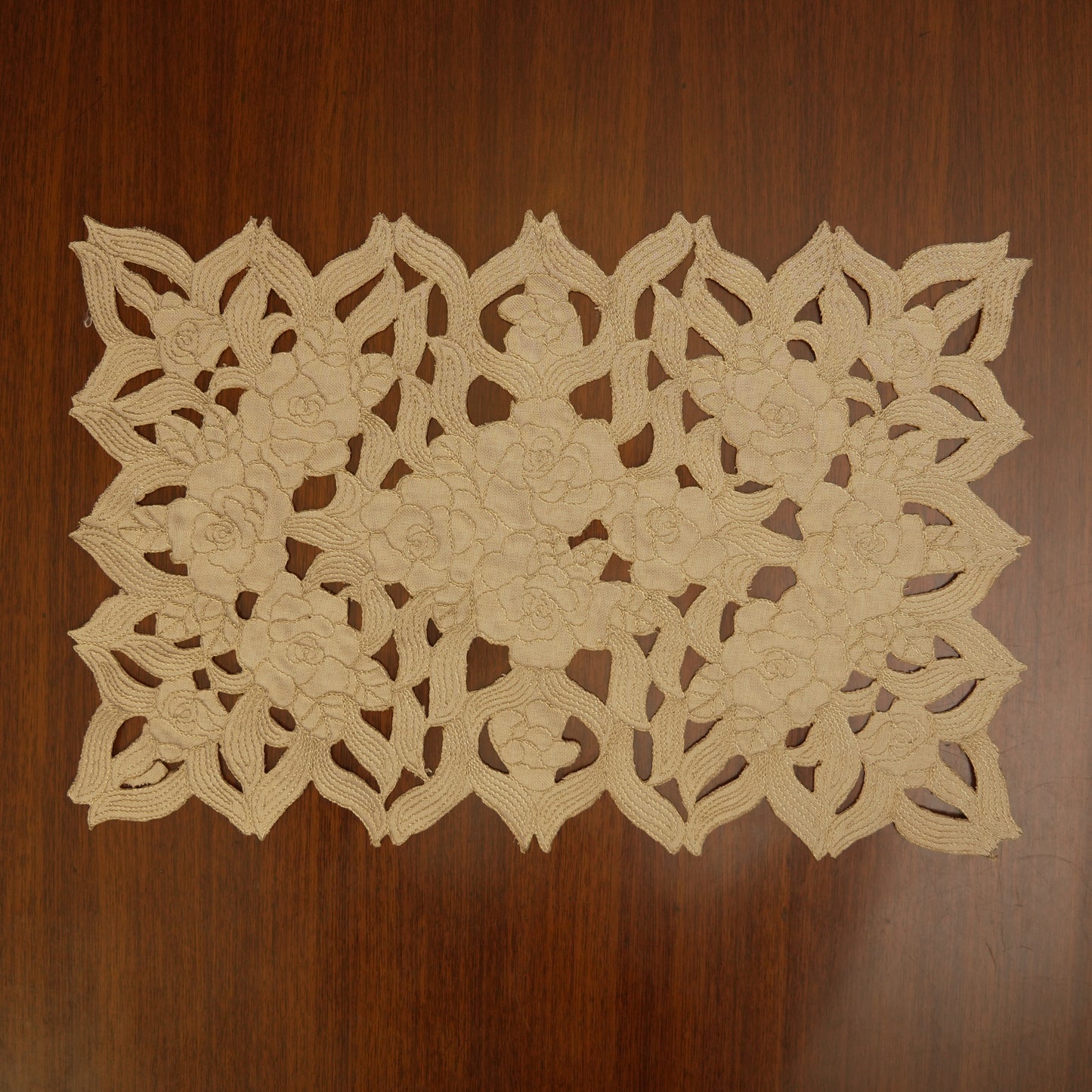 Floral Cutwork Beige Table Mats (Set of 2)