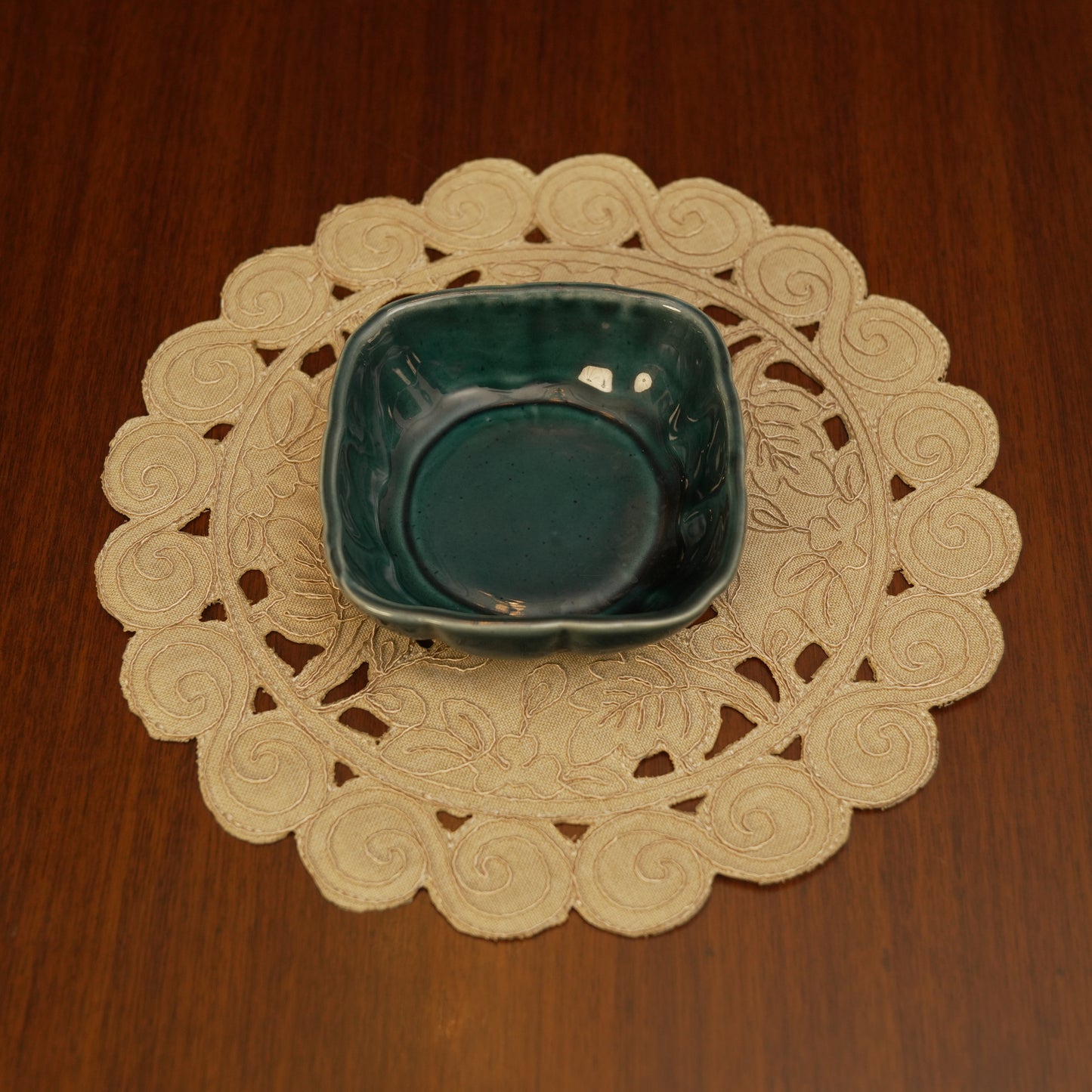 Rustic Beige Embroidered Table Mats (Set of 2)