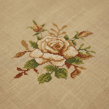 Premium Floral Embroidered Table Cloth with Lace Border – Warm Beige Dining Linen