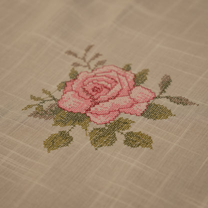 Premium Floral Embroidered Table Cloth – Elegant Ivory Rose Dining Linen