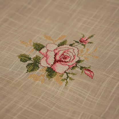 Premium Floral Embroidered Table Cloth with Lace – Elegant Ivory Dining Linen