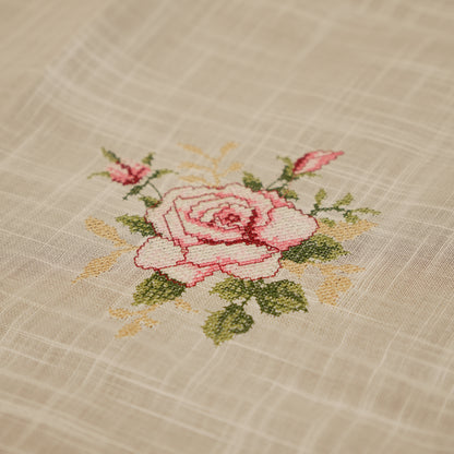 Premium Floral Embroidered Table Cloth with Lace Border – Soft Ivory Dining Table Linen