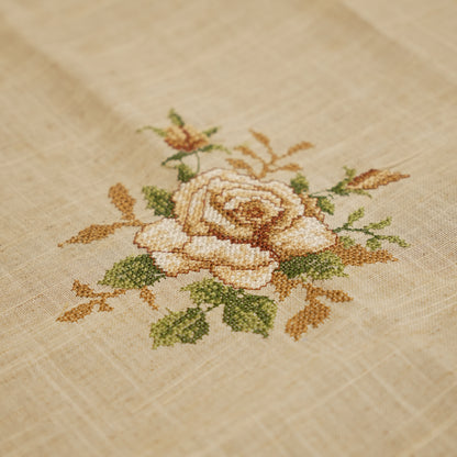 Premium Floral Embroidered Table Cloth with Lace Border - Elegant Beige Dining Linen