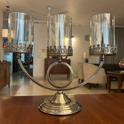 Elegant Metal & Glass 3-Light Candle Holder
