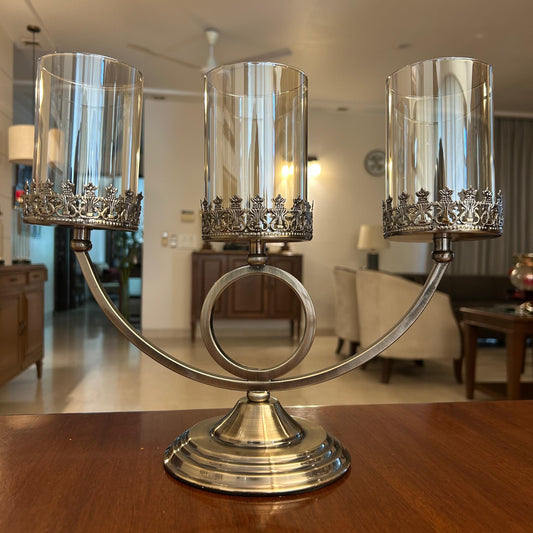 Elegant Metal & Glass 3-Light Candle Holder