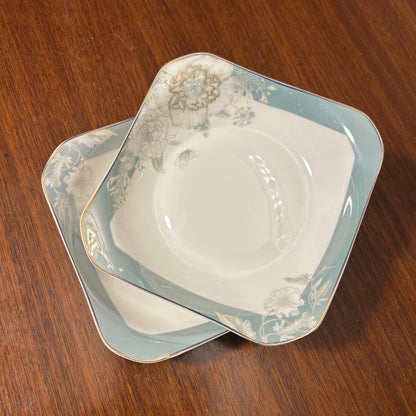 Artisan Crafted Blue Floral Square Plates Set of 2