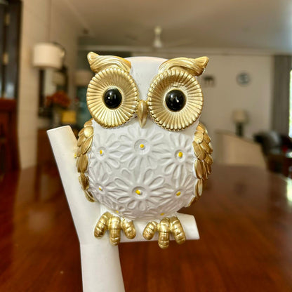 White and Gold Owl Figurine - Medium