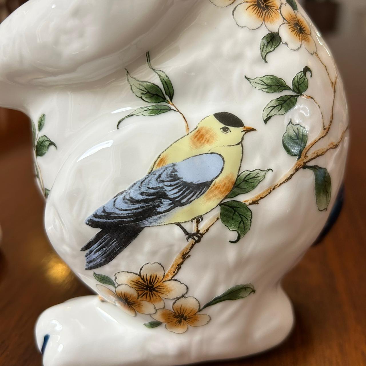 White Floral Rabbit Figurine  2 PC Set