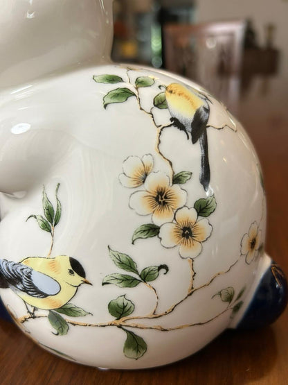 White Floral Rabbit Figurine  2 PC Set