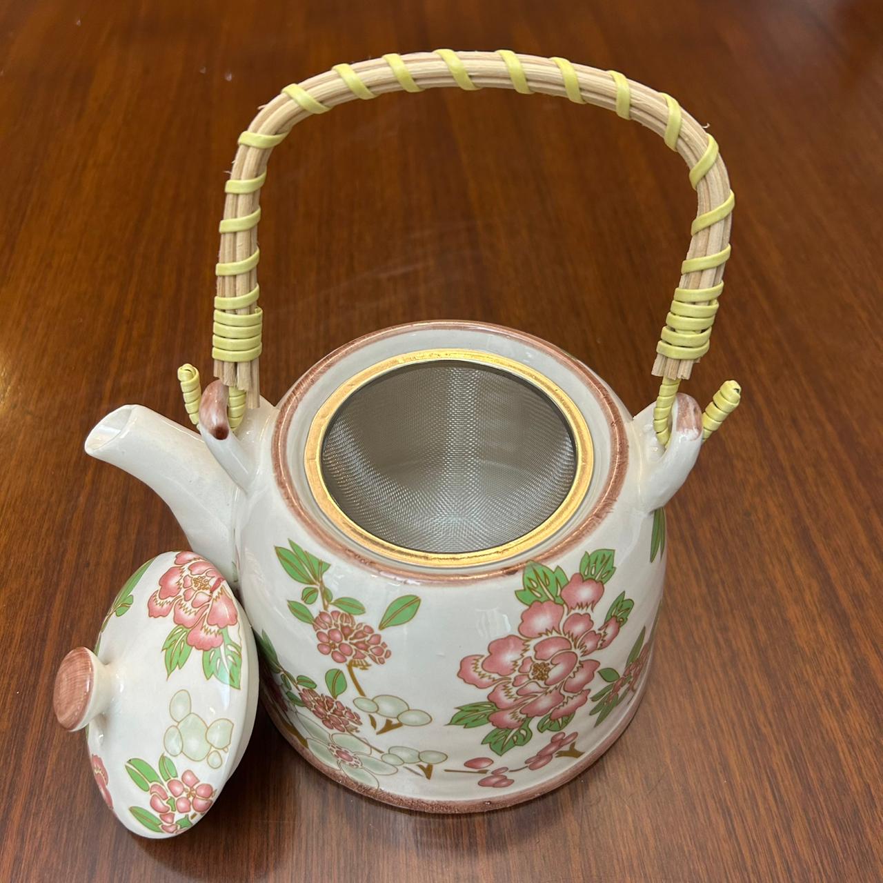 Oriental White & Pink Teapot with Sieve