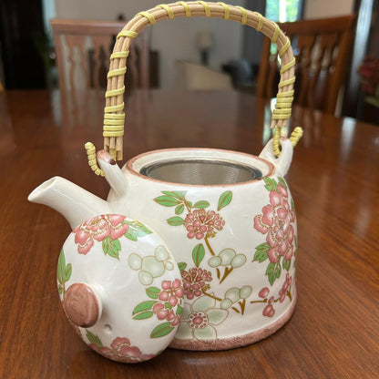Oriental White & Pink Teapot with Sieve