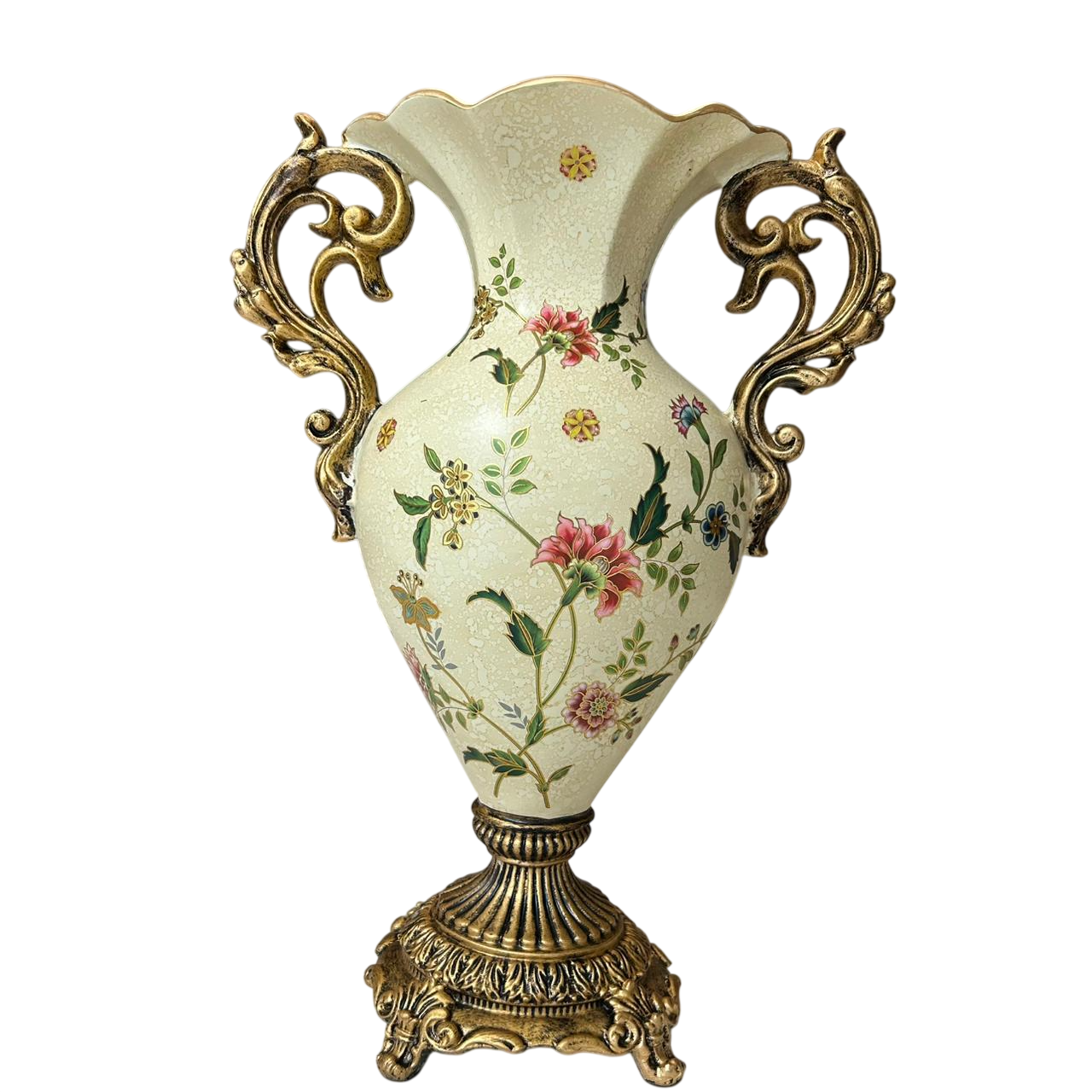 Vintage Floral Double Handle Pedestal Vase