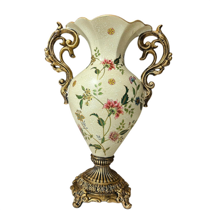 Vintage Floral Double Handle Pedestal Vase