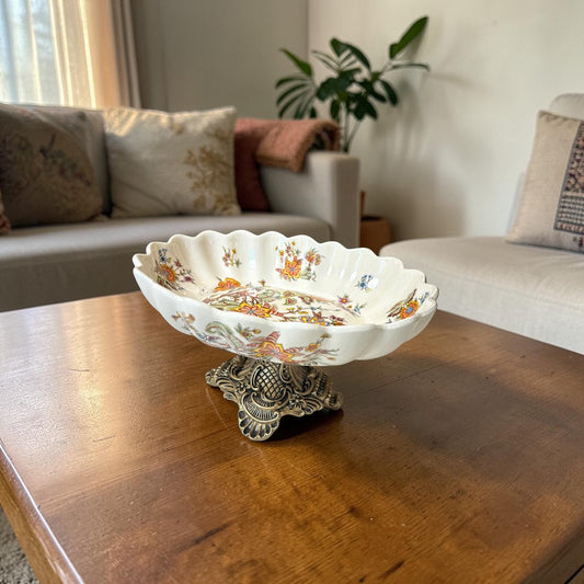 Vintage Floral Pedestal Centerpiece Bowl