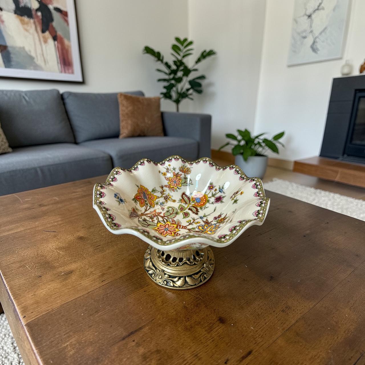 Vintage Floral Pedestal Centerpiece Bowl