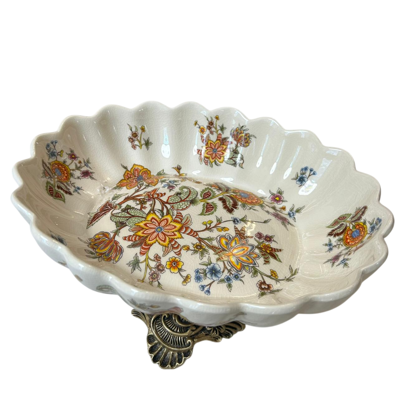 Vintage Floral Pedestal Centerpiece Bowl