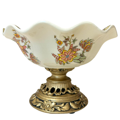 Vintage Floral Pedestal Centerpiece Bowl