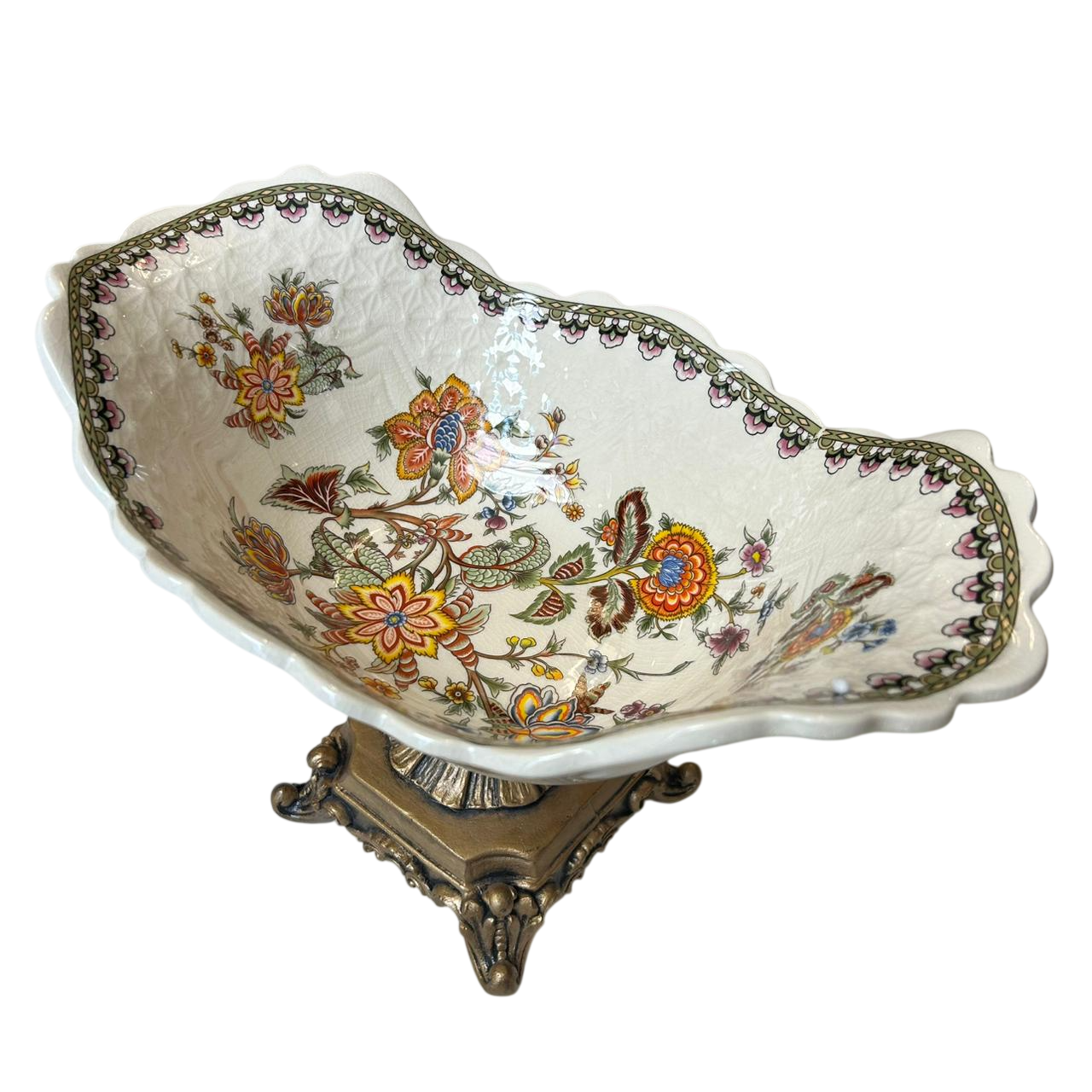 Vintage Floral Pedestal Centerpiece Bowl