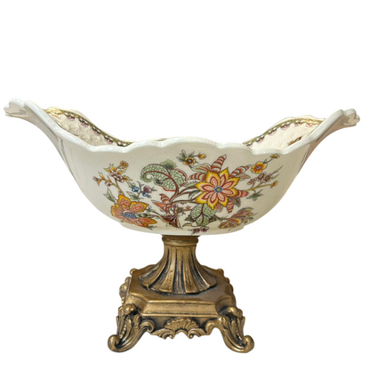 Vintage Floral Pedestal Centerpiece Bowl