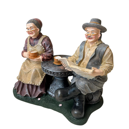 Vintage Grandparents Playing Board Game Figurine